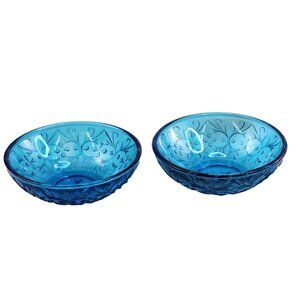Vintage Queen Mary Blue Glass Bowls Set of 2 | 1930s Depression Glass Heart Vine